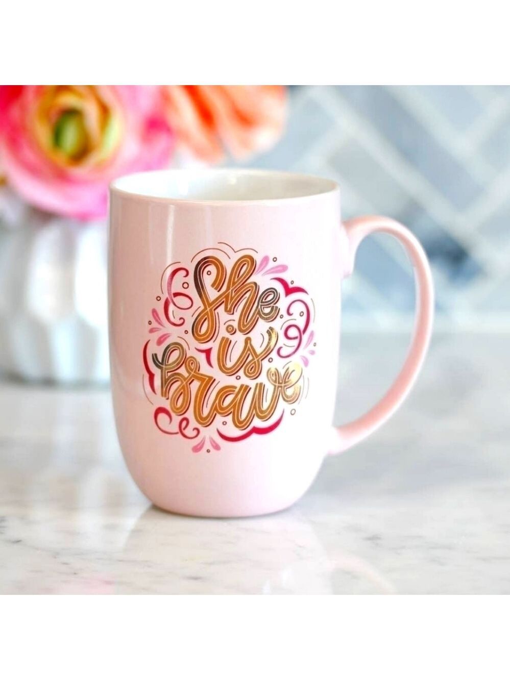 She is Brave Pink Ceramic Coffee Mug